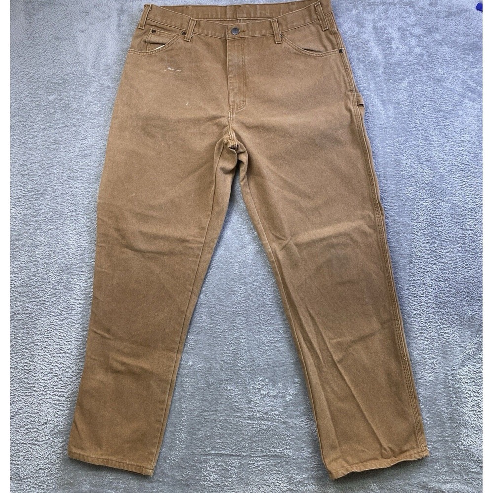 Dickies Jeans Men Sz 36x32 Brown Canvas Cotton Carpenter Painter Work Pants